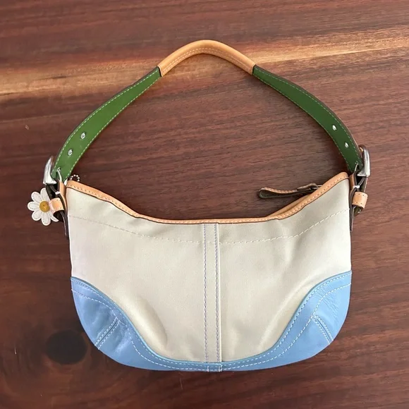 Coach RARE Y2K SoHo Daisy Leather/Twill Hobo Shoulder Bag
